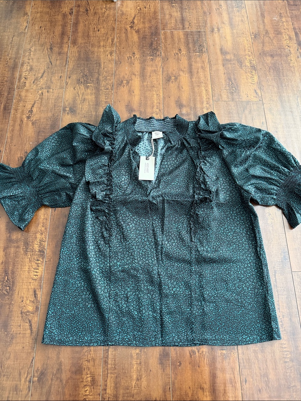 Matilda Jane Dark Teal Microdot Ruffle Yoke Blouse